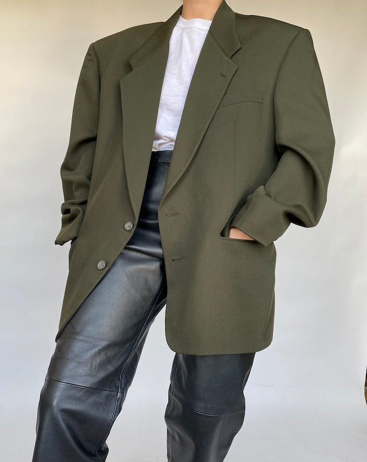 VINTAGE OVERSIZED DARK GREEN BLAZER 415