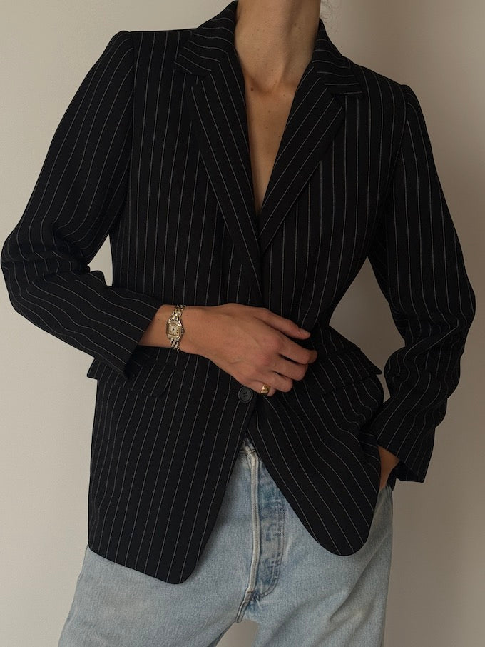 Vintage Pinstripe Blazer Black 6689