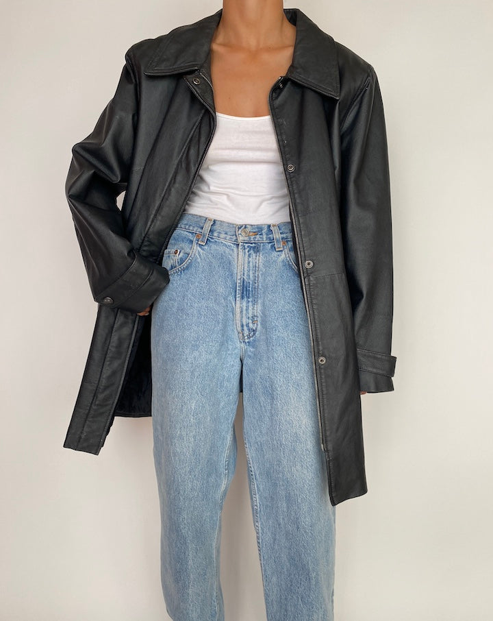 VINTAGE OVERSIZED BLACK LEATHER JACKET 2990