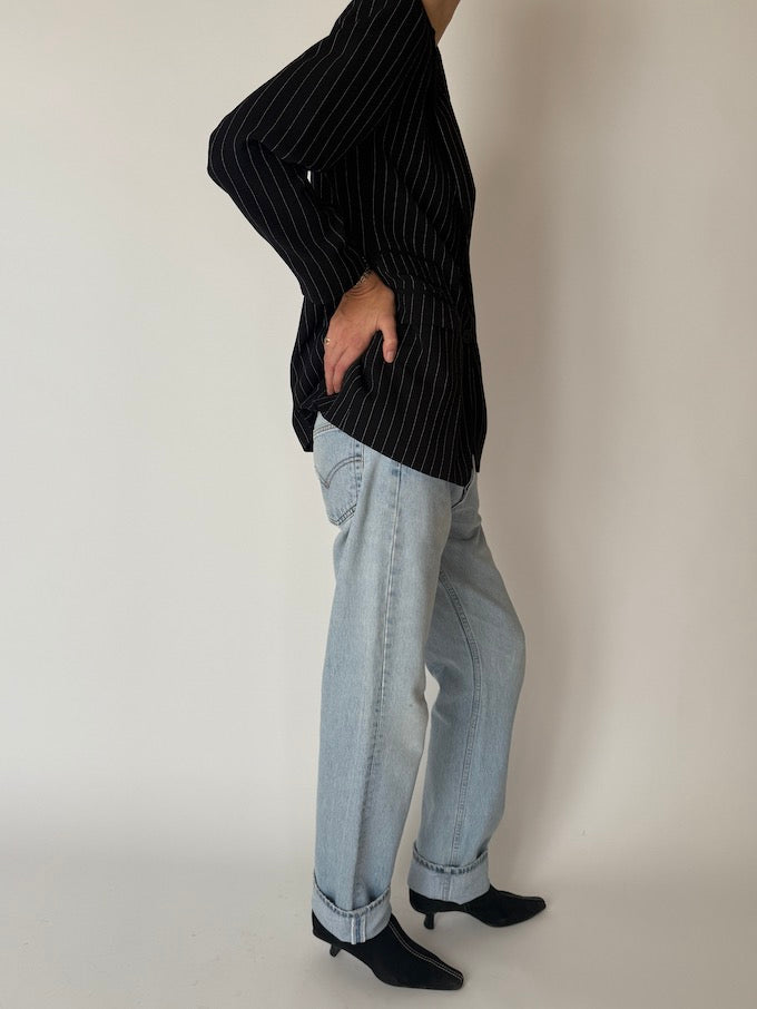 Vintage Pinstripe Blazer Black 6689