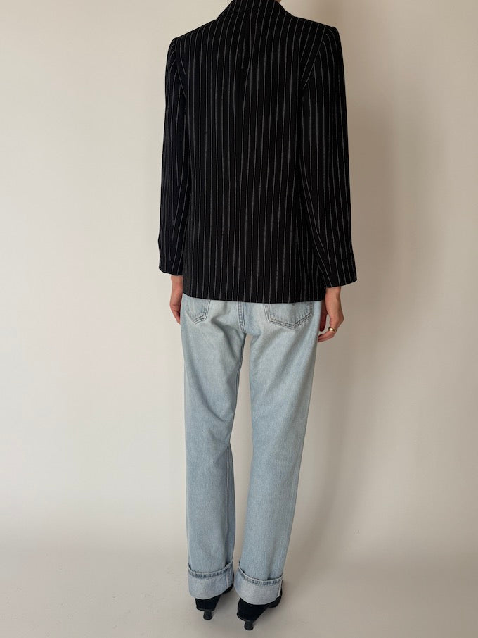 Vintage Pinstripe Blazer Black 6689