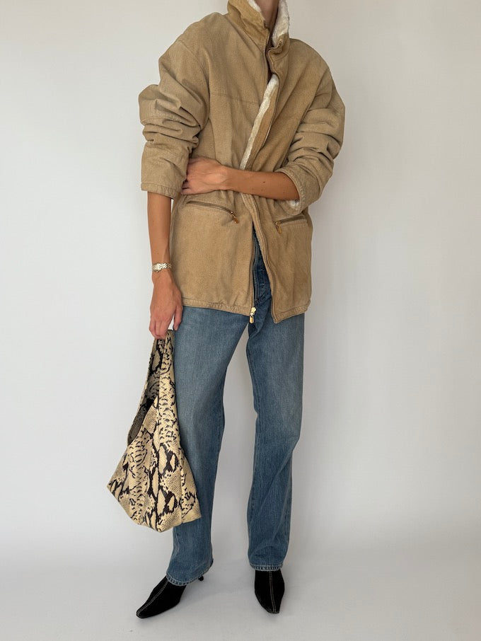 Vintage Beige Suede Leather Jacket 4496