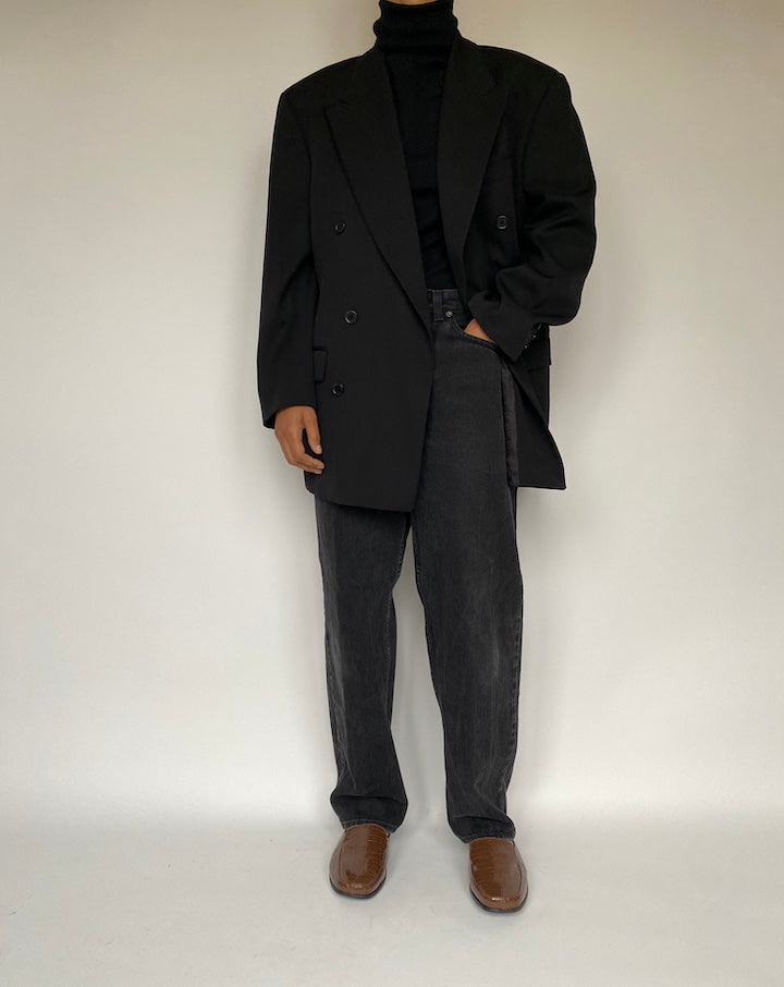 VINTAGE BLACK DOUBLE BREASTED WOOL BLAZER 1636