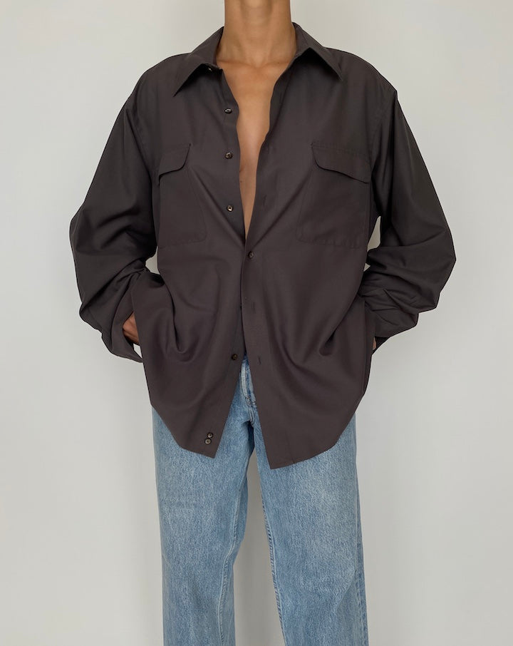 VINTAGE OVERSIZED BROWN BUTTON DOWN SHIRT 2422