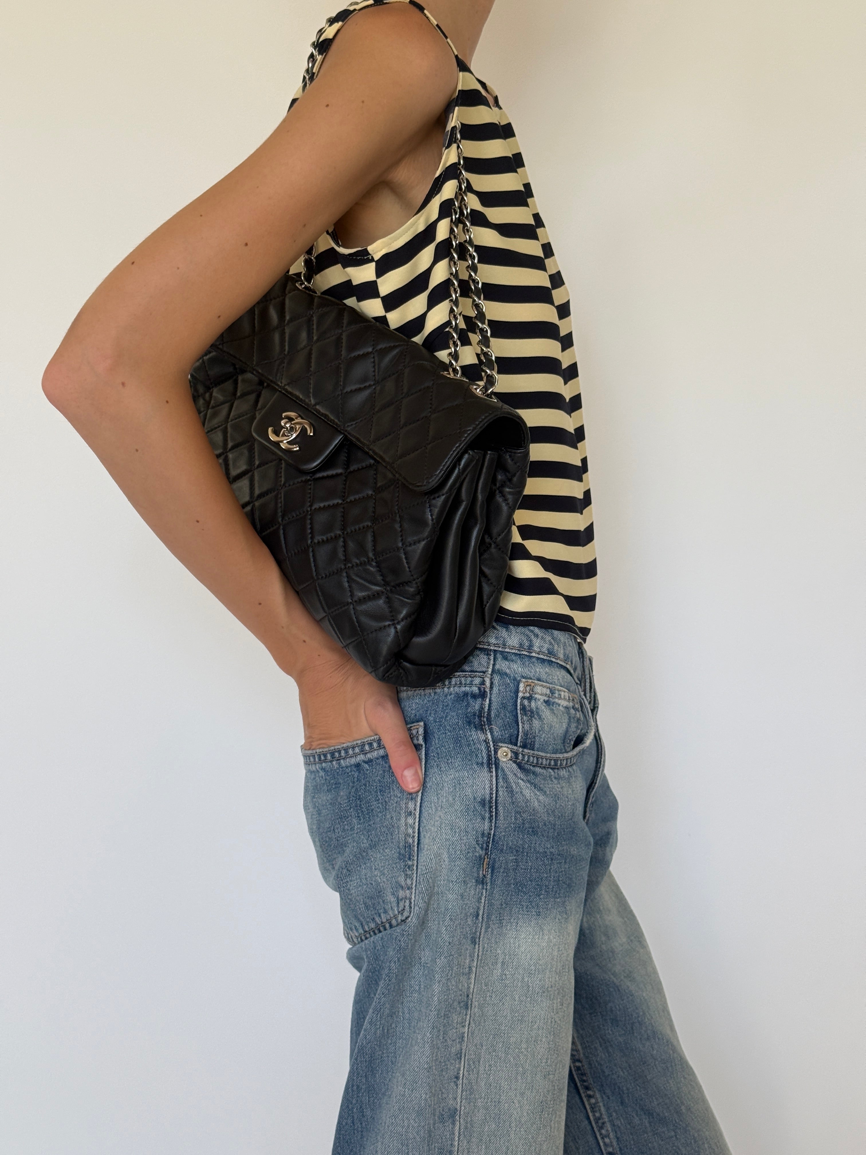 Vintage black and butter yellow striped sleeveless top side view