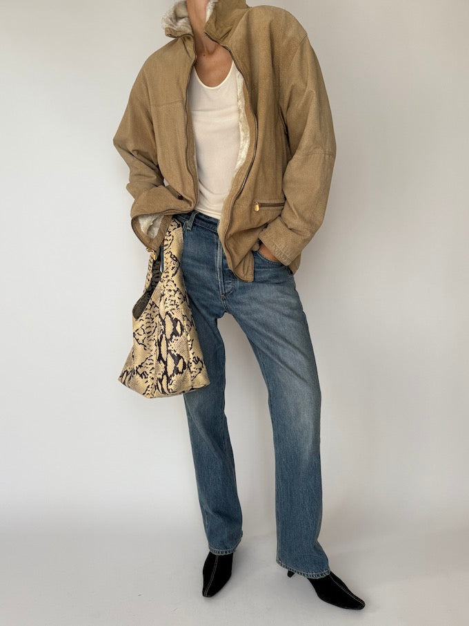 Vintage Beige Suede Leather Jacket 4496