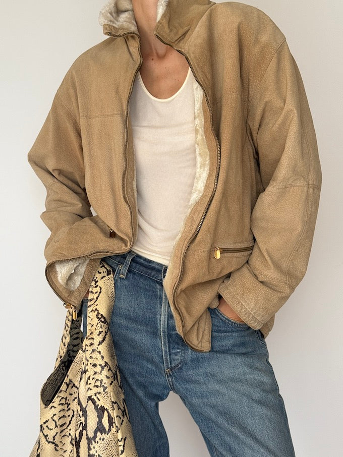 Vintage Beige Suede Leather Jacket 4496
