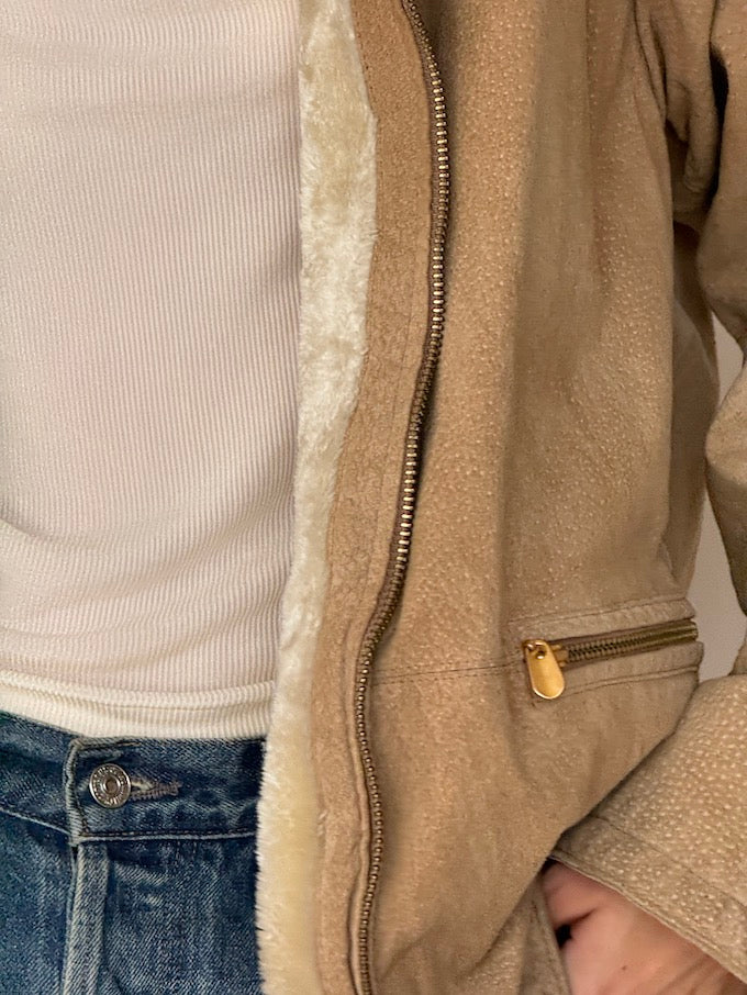 Vintage Beige Suede Leather Jacket 4496