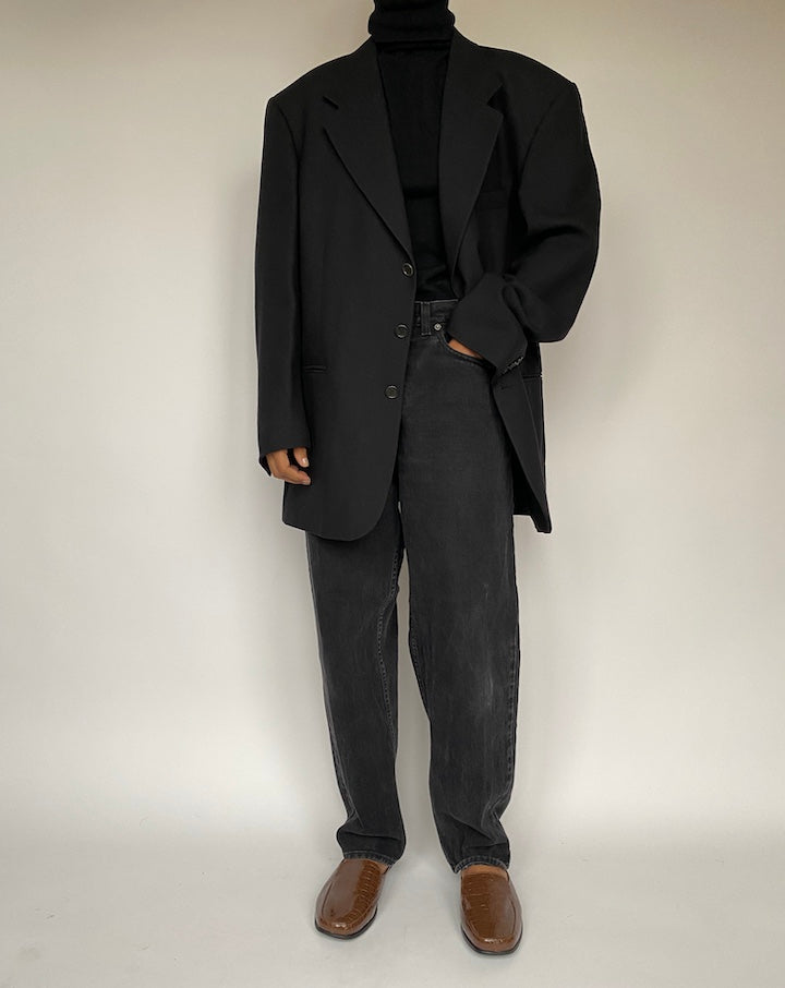 VINTAGE BLACK WOOL BLAZER 1640