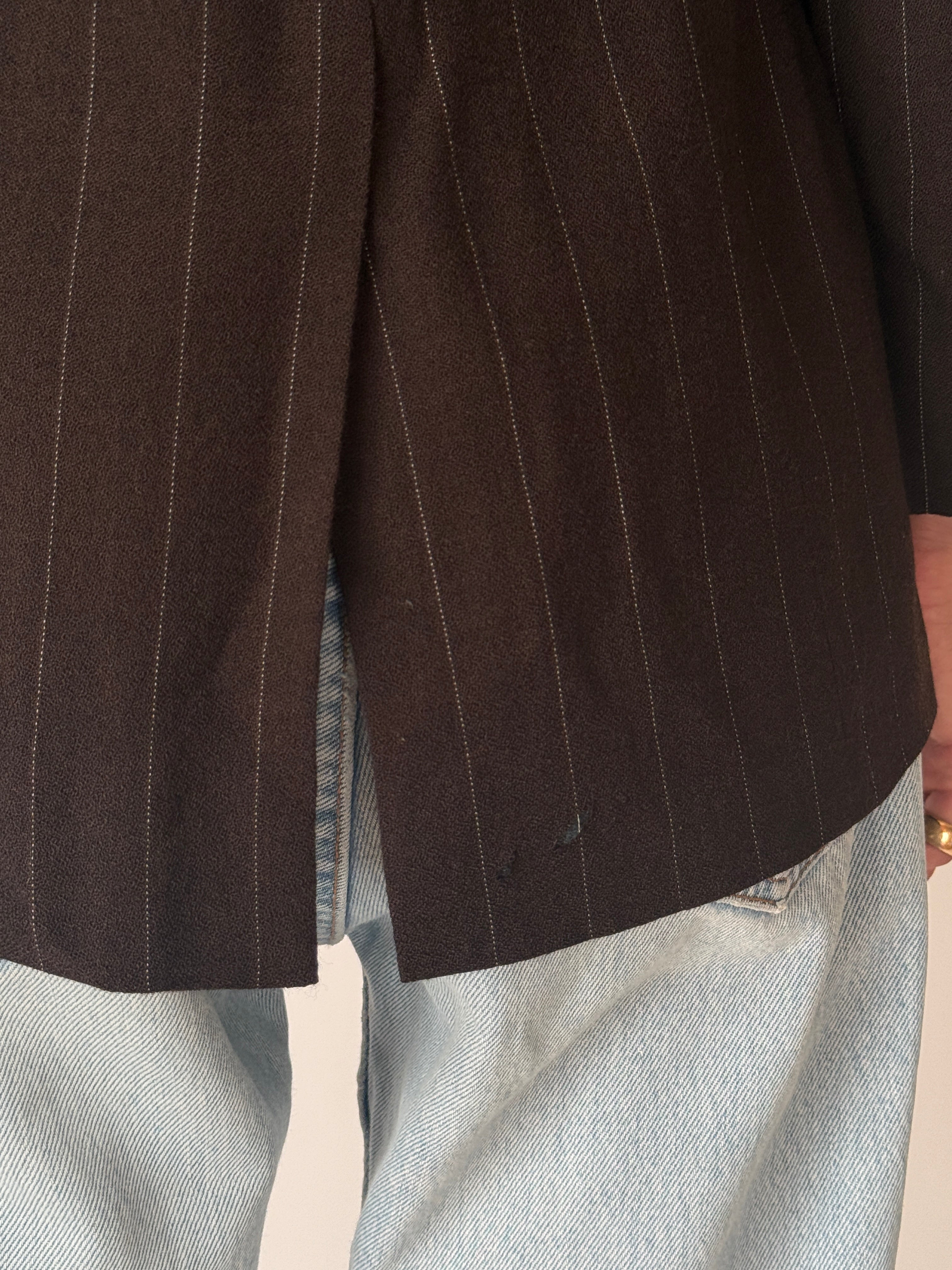 Vintage Tailored Double-Breasted Pinstripe Blazer Brown 6648