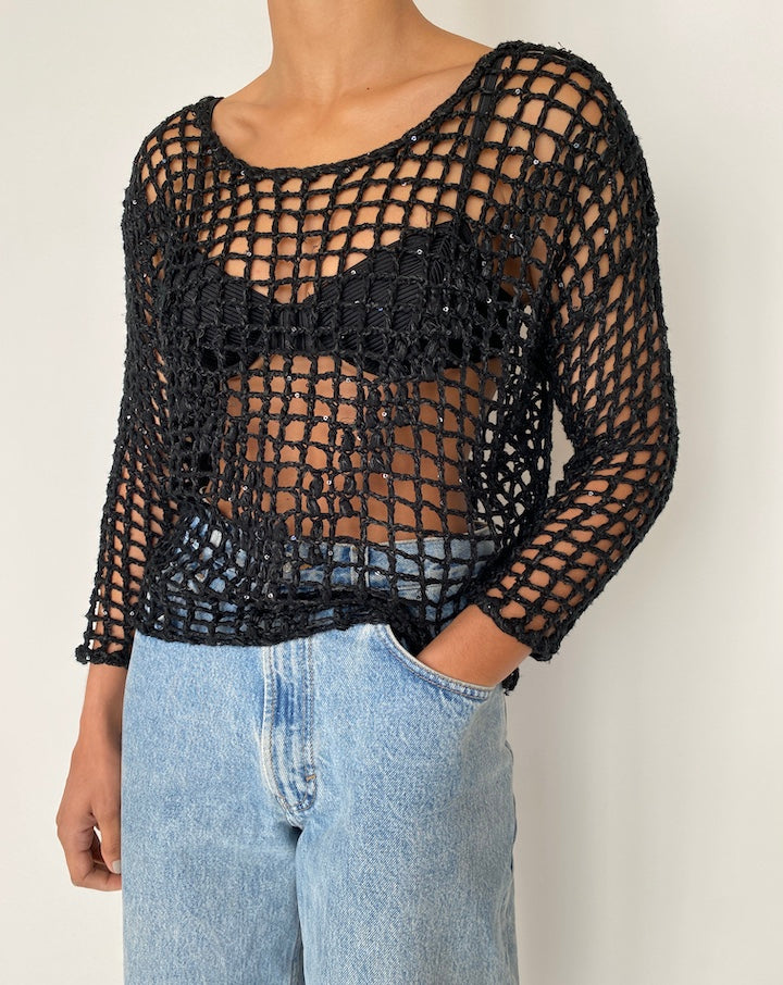 VINTAGE KNITTED LONG SLEEVE TOP WITH SEQUIN DETAILING 2426