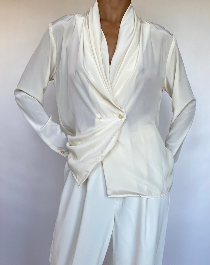 VINTAGE CREAM DRAPED BLOUSE 303