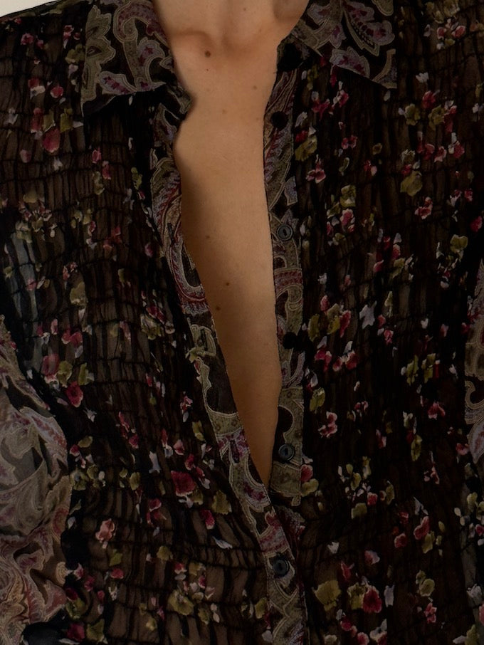 Vintage Sheer Silk Floral Paisley Blouse 6649