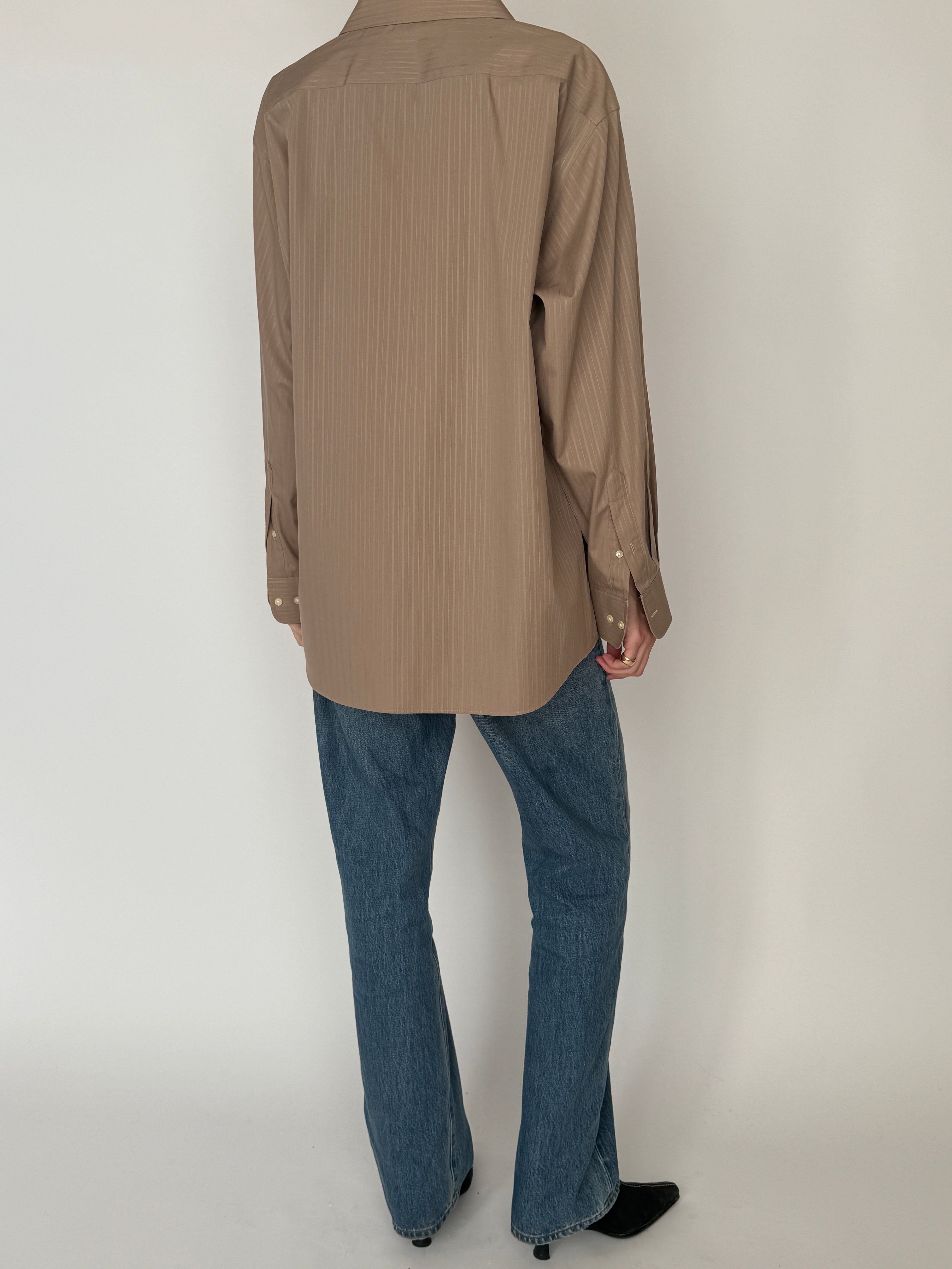 Vintage sheer pinstripe shirt taupe back view