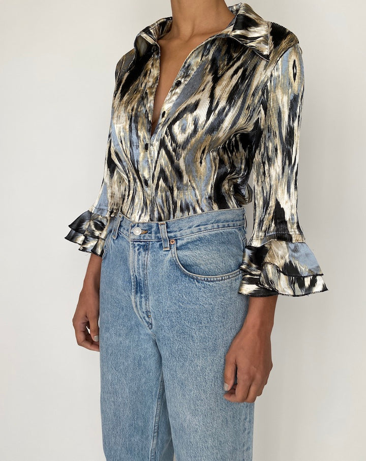 VINTAGE MULTI-COLORED OVERSIZED PLEATED BLOUSE 2429