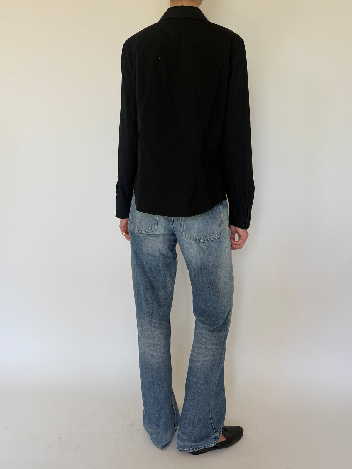 Vintage black cotton blend button-up shirt back view