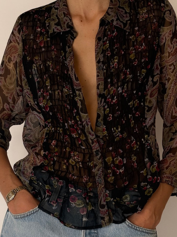 Vintage Sheer Silk Floral Paisley Blouse 6649