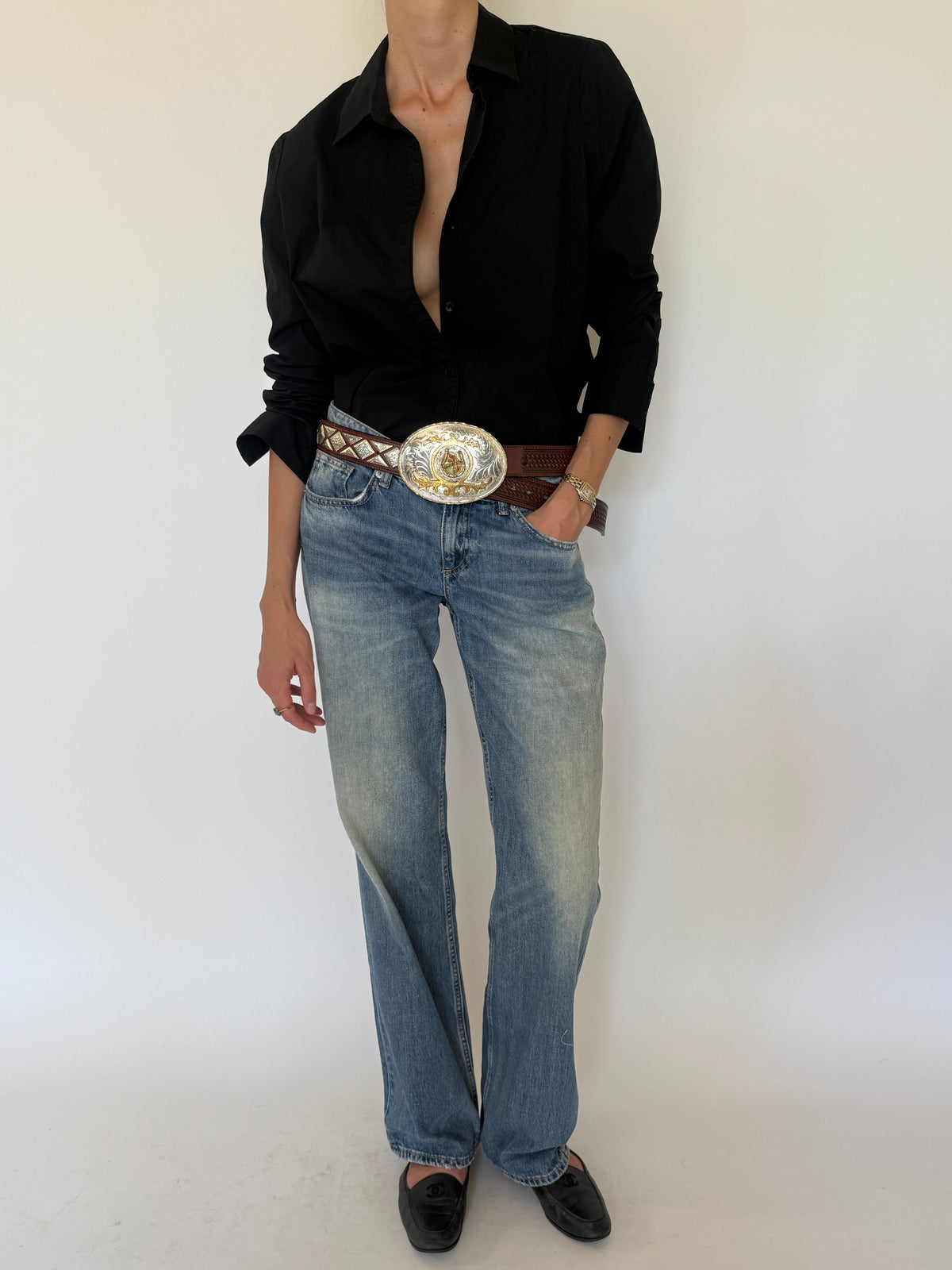 Vintage black cotton blend button-up shirt final angle