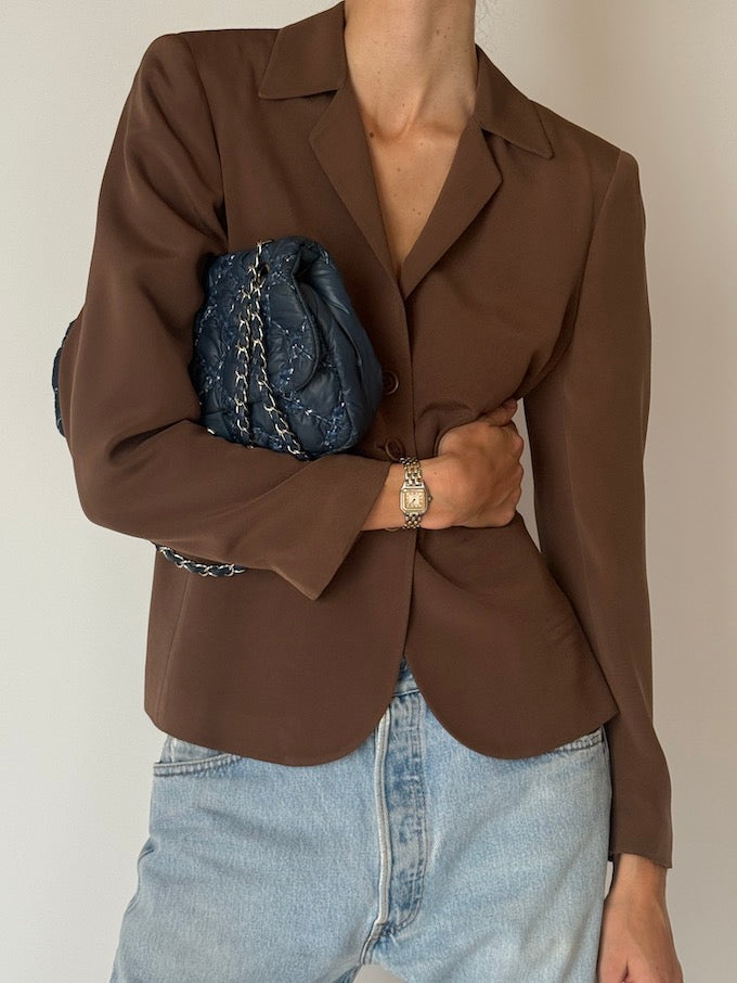 Vintage Tailored Silk Blazer Chocolate Brown