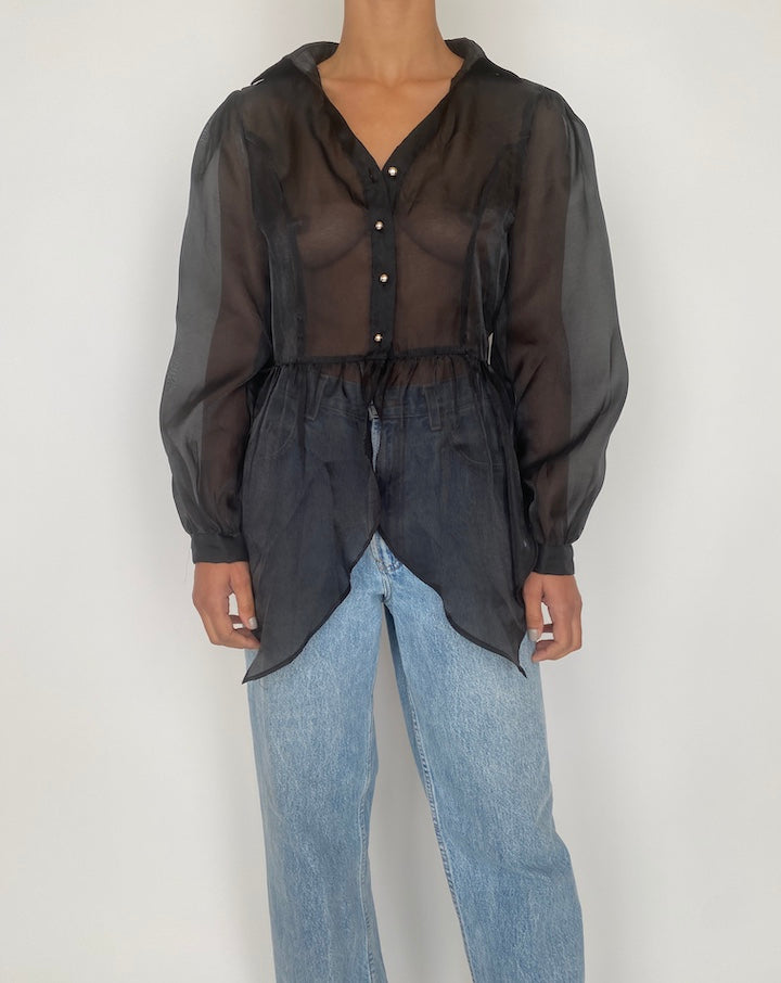 VINTAGE SHEER BLACK BLOUSE 2432