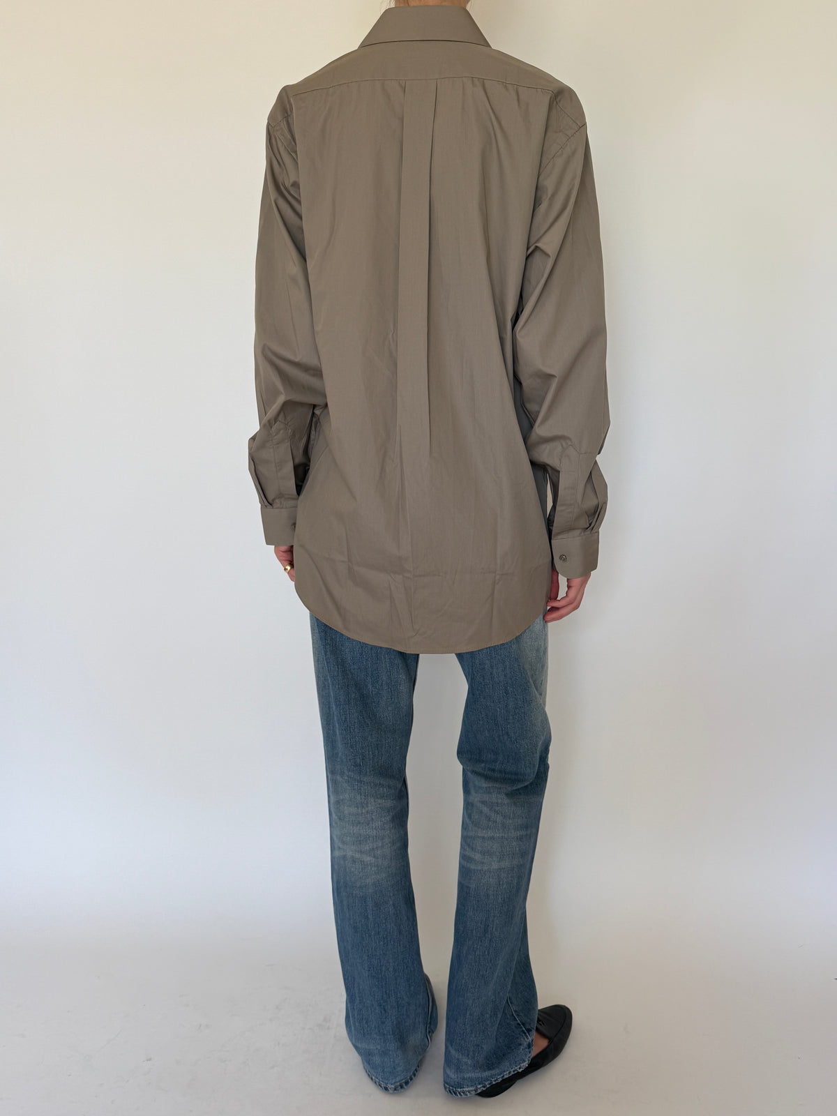 Vintage oversized cotton blend shirt taupe back view