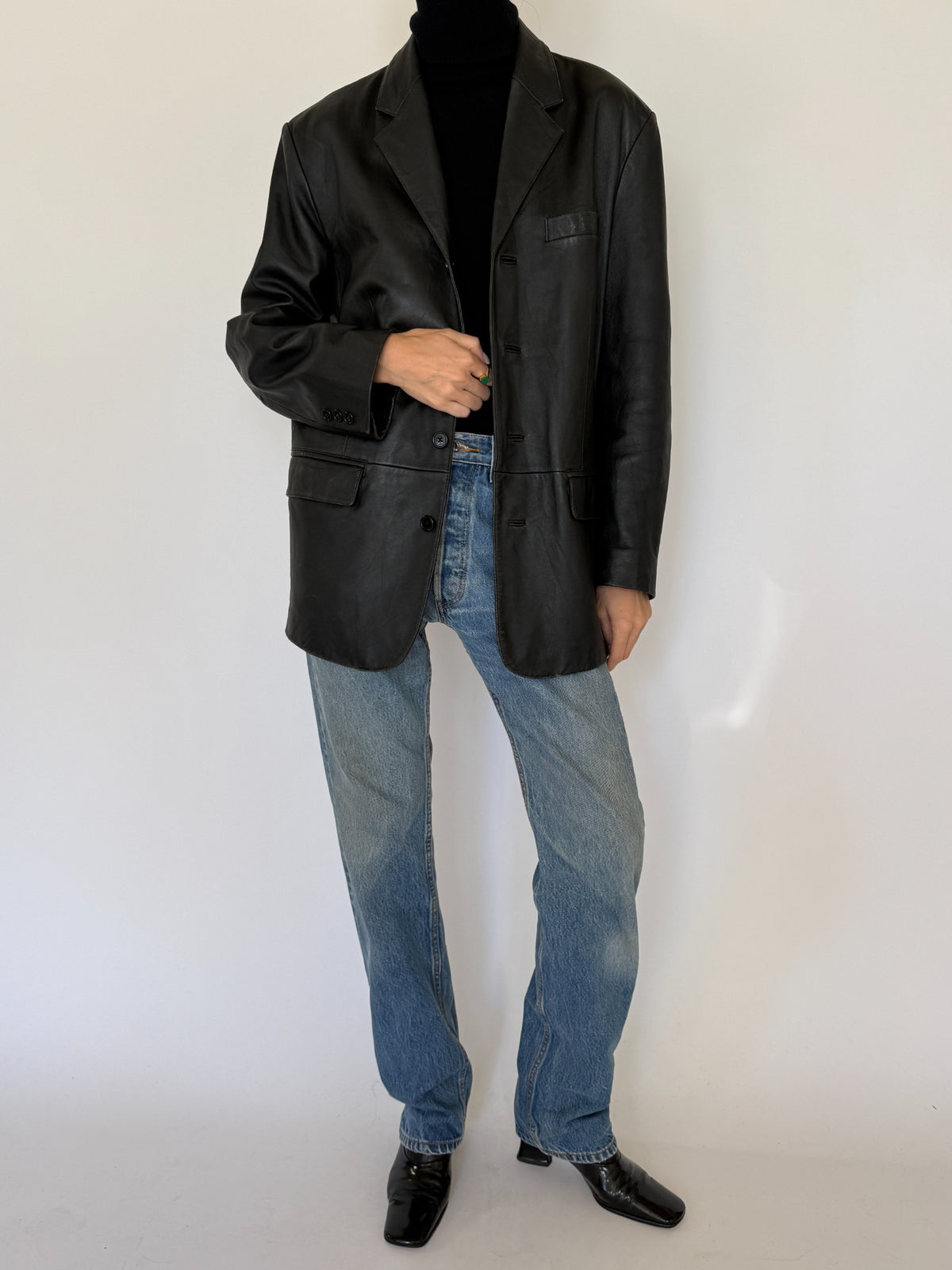 Vintage black leather blazer