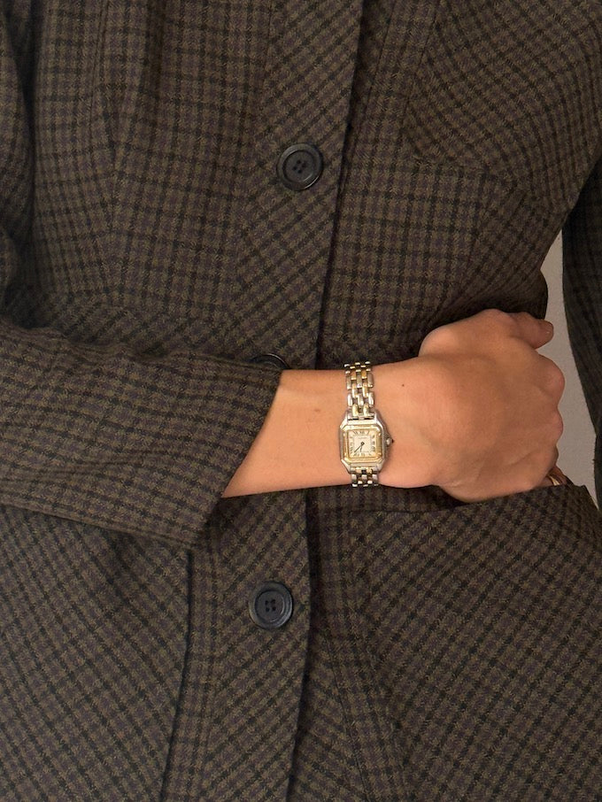 Vintage Micro-Check Fitted Blazer Jacket Brown 6651