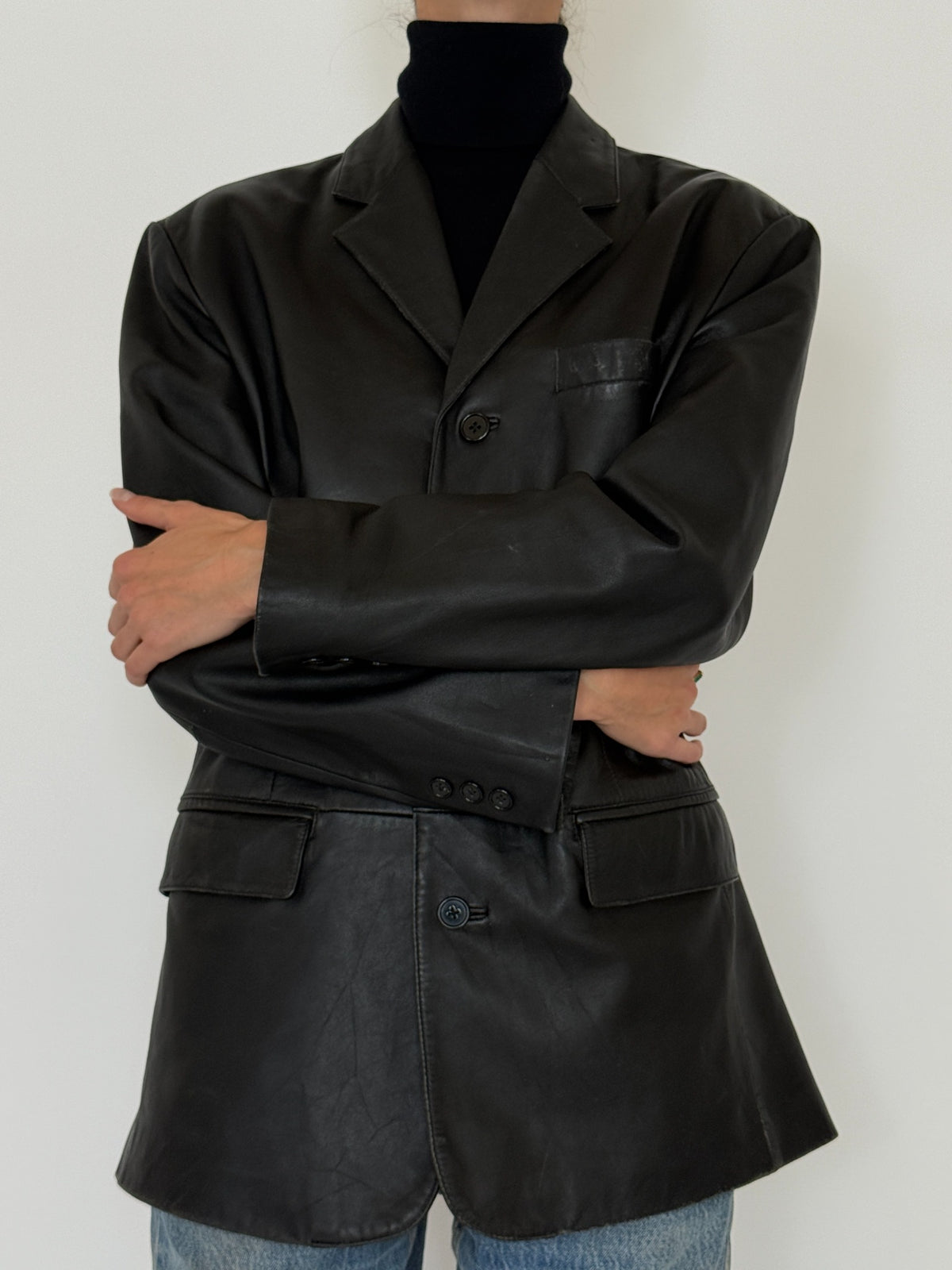Vintage black leather blazer