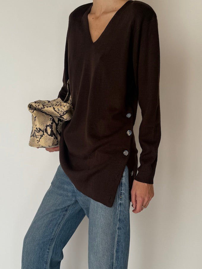 Vintage Brown Knit with Side Buttons 6653