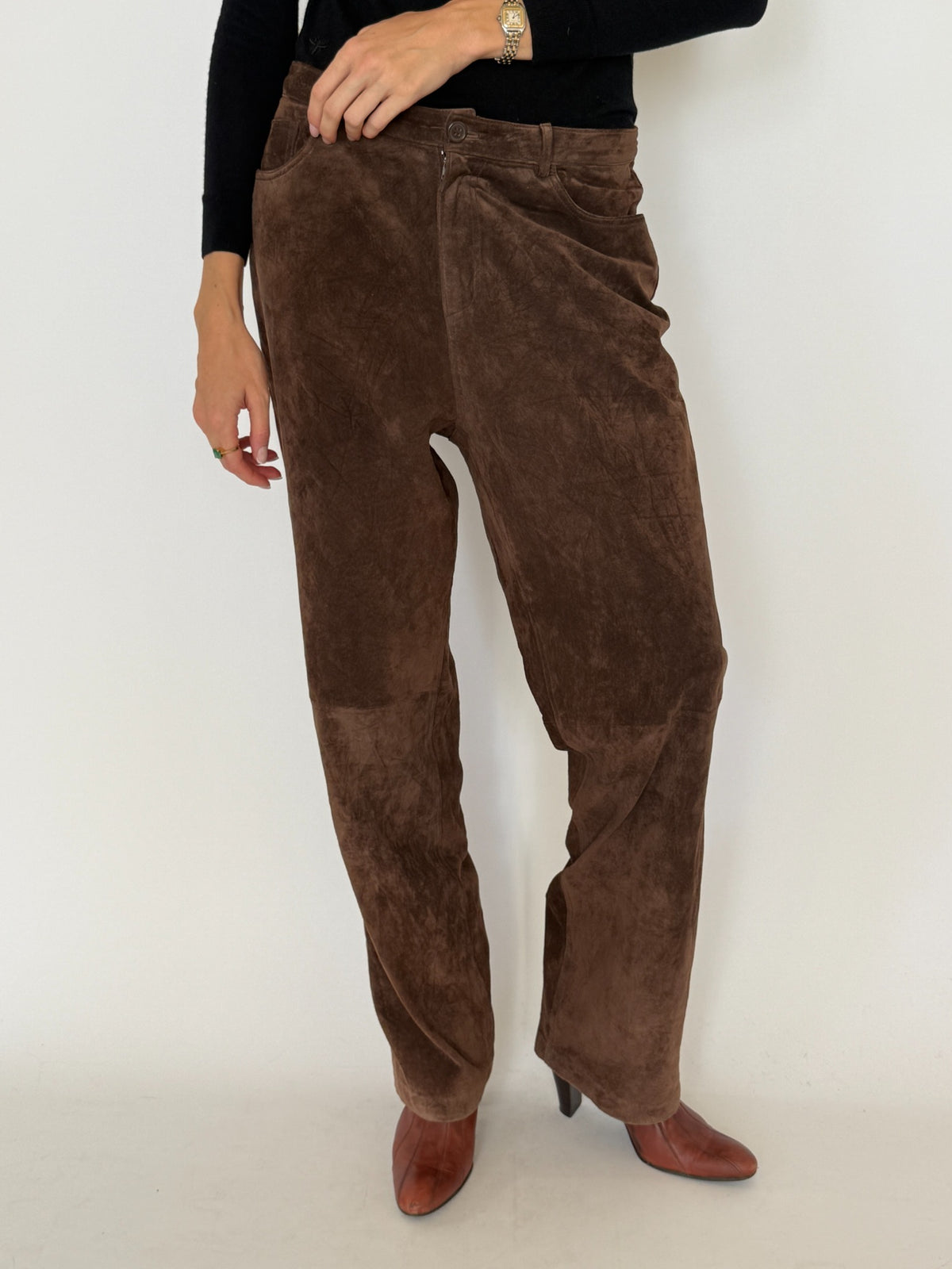 Vintage chocolate brown suede leather pants