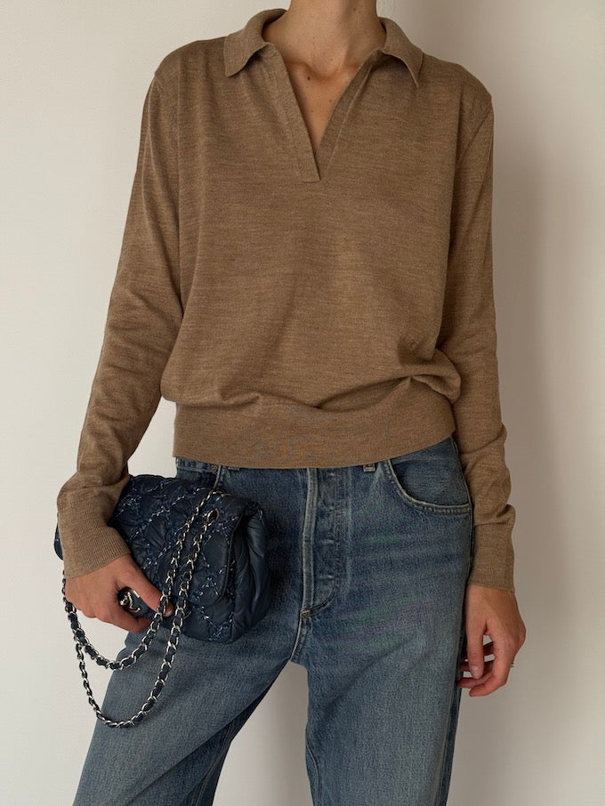 Vintage Calvin Klein Wool-Blend Polo Sweater Camel 6654