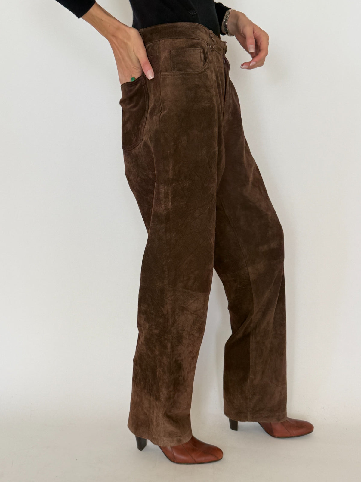Vintage chocolate brown suede leather pants