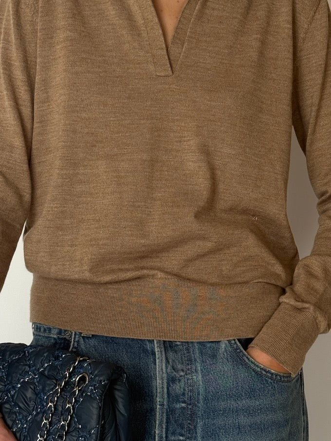 Vintage Calvin Klein Wool-Blend Polo Sweater Camel 6654