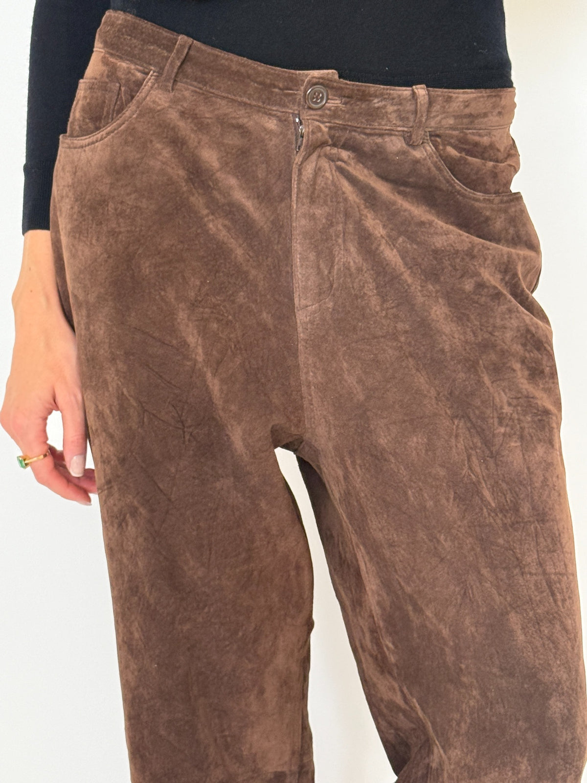 Vintage chocolate brown suede leather pants