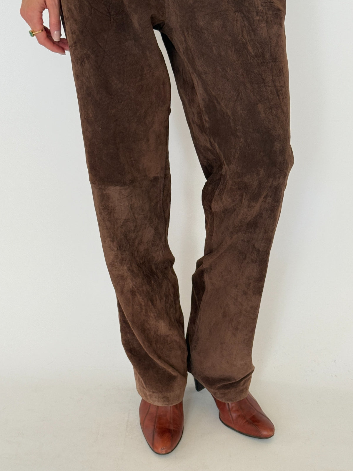 Vintage chocolate brown suede leather pants