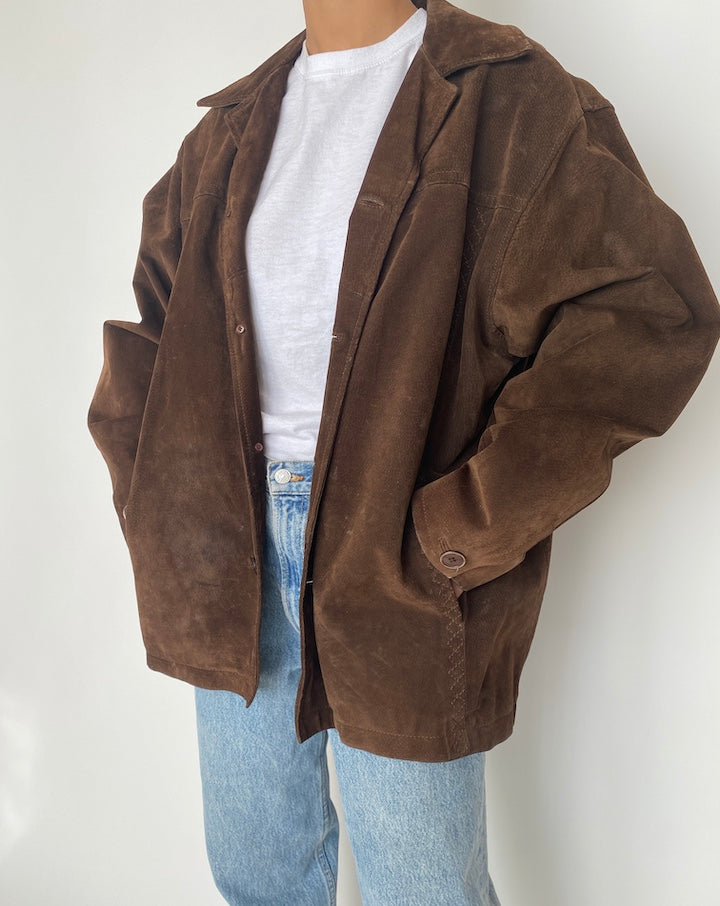 VINTAGE DARK BROWN SUEDE LEATHER JACKET 2438
