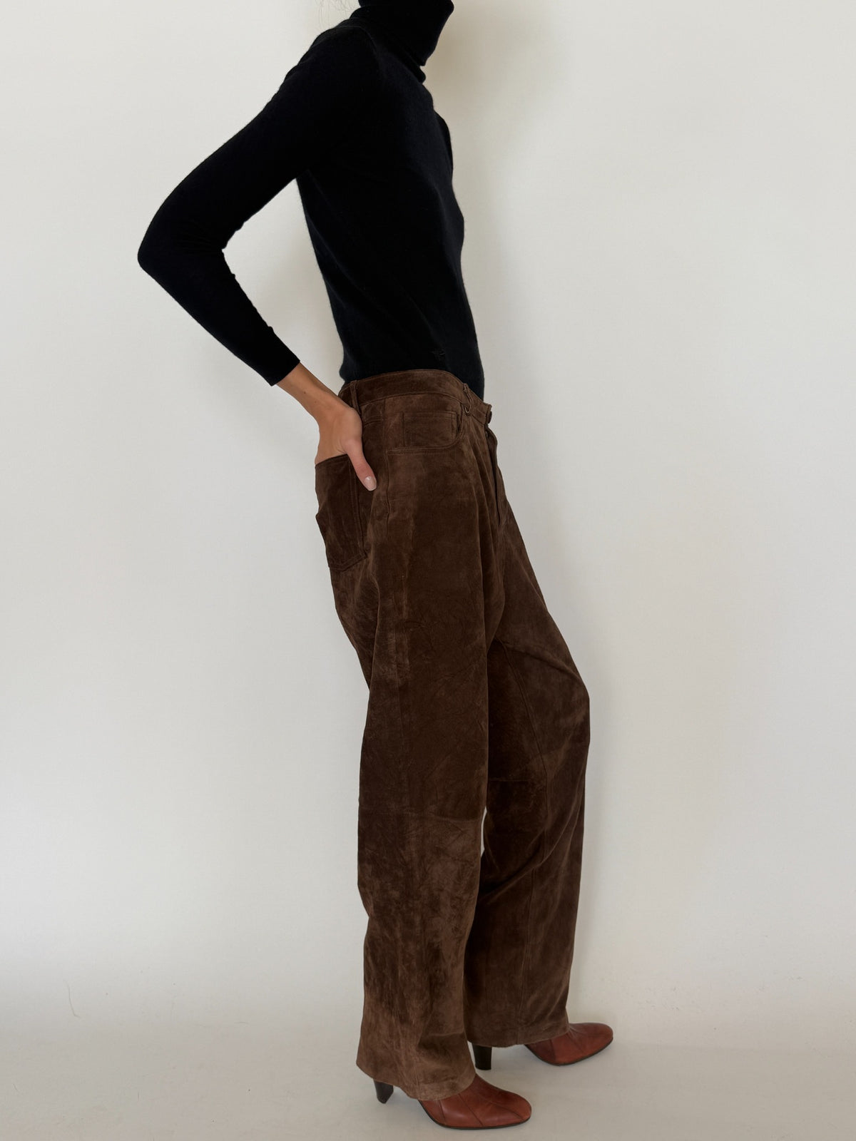 Vintage chocolate brown suede leather pants