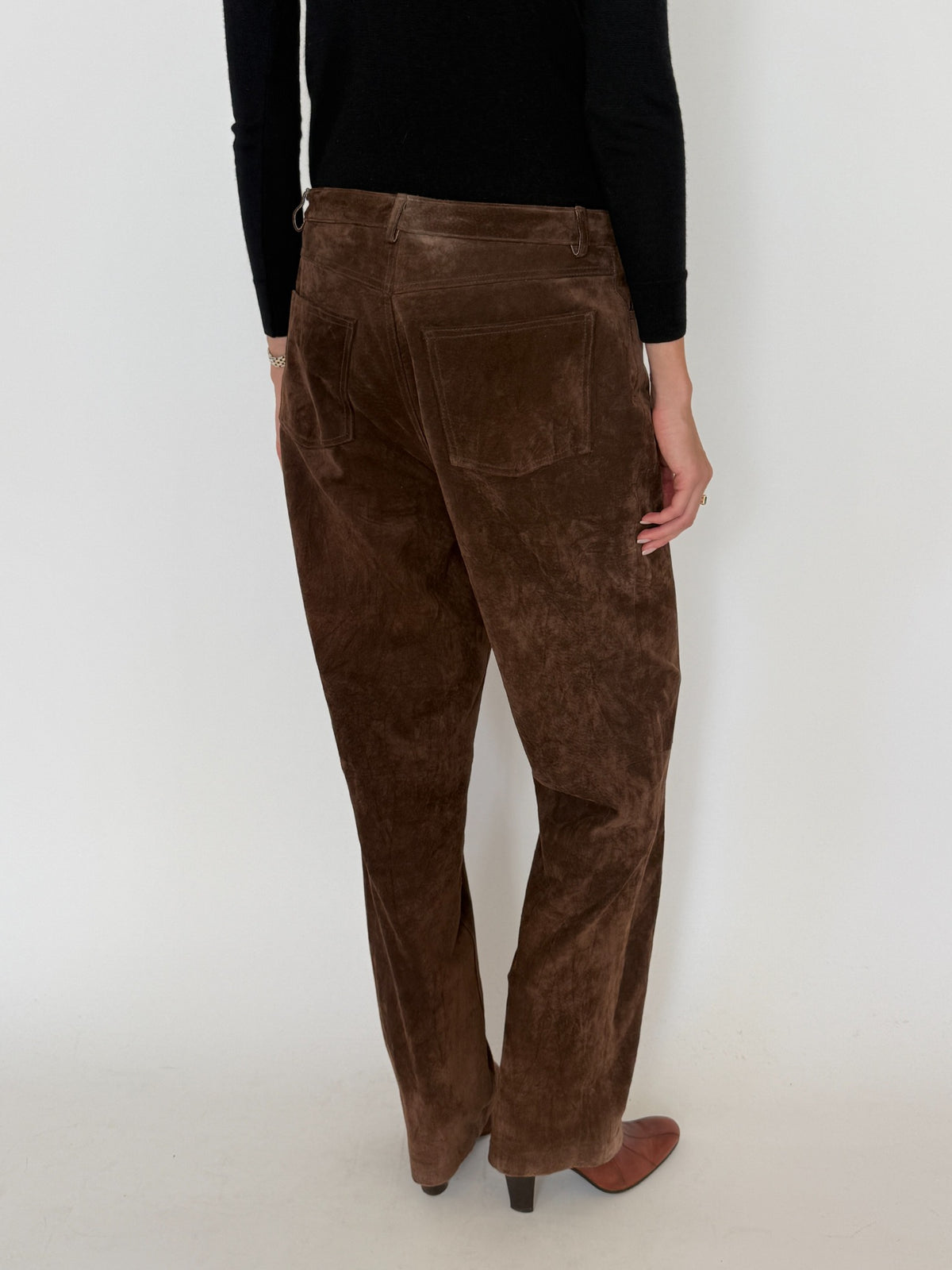 Vintage chocolate brown suede leather pants