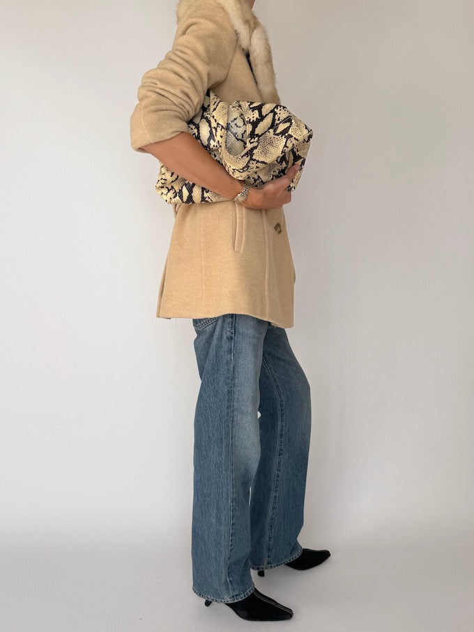 Vintage Beige Coat With Fur Collar 2175