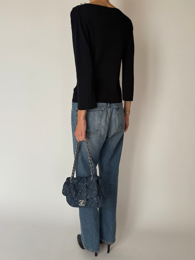 Vintage Black Embellished Knit Top 6655