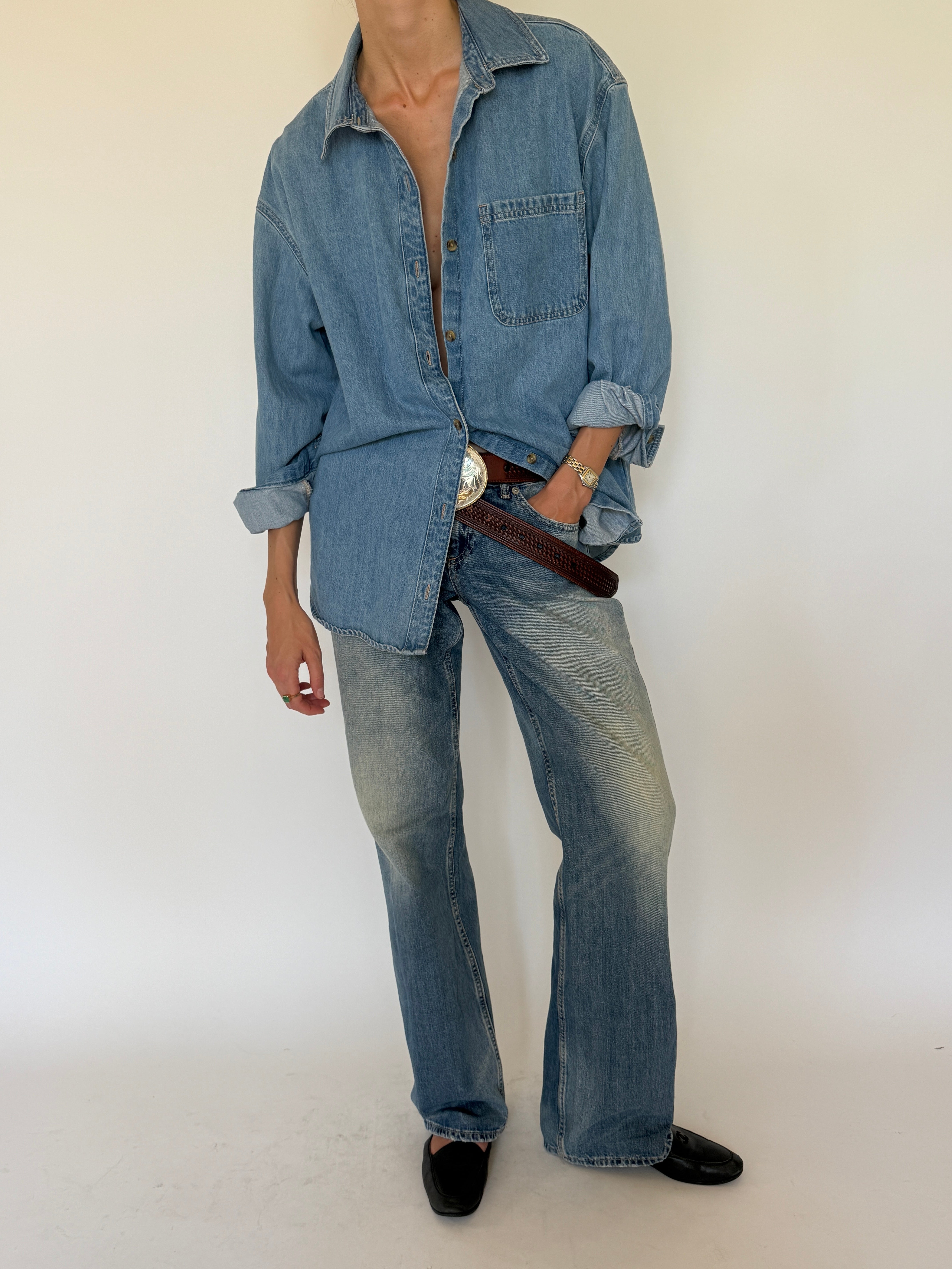 Vintage oversized denim shirt front view