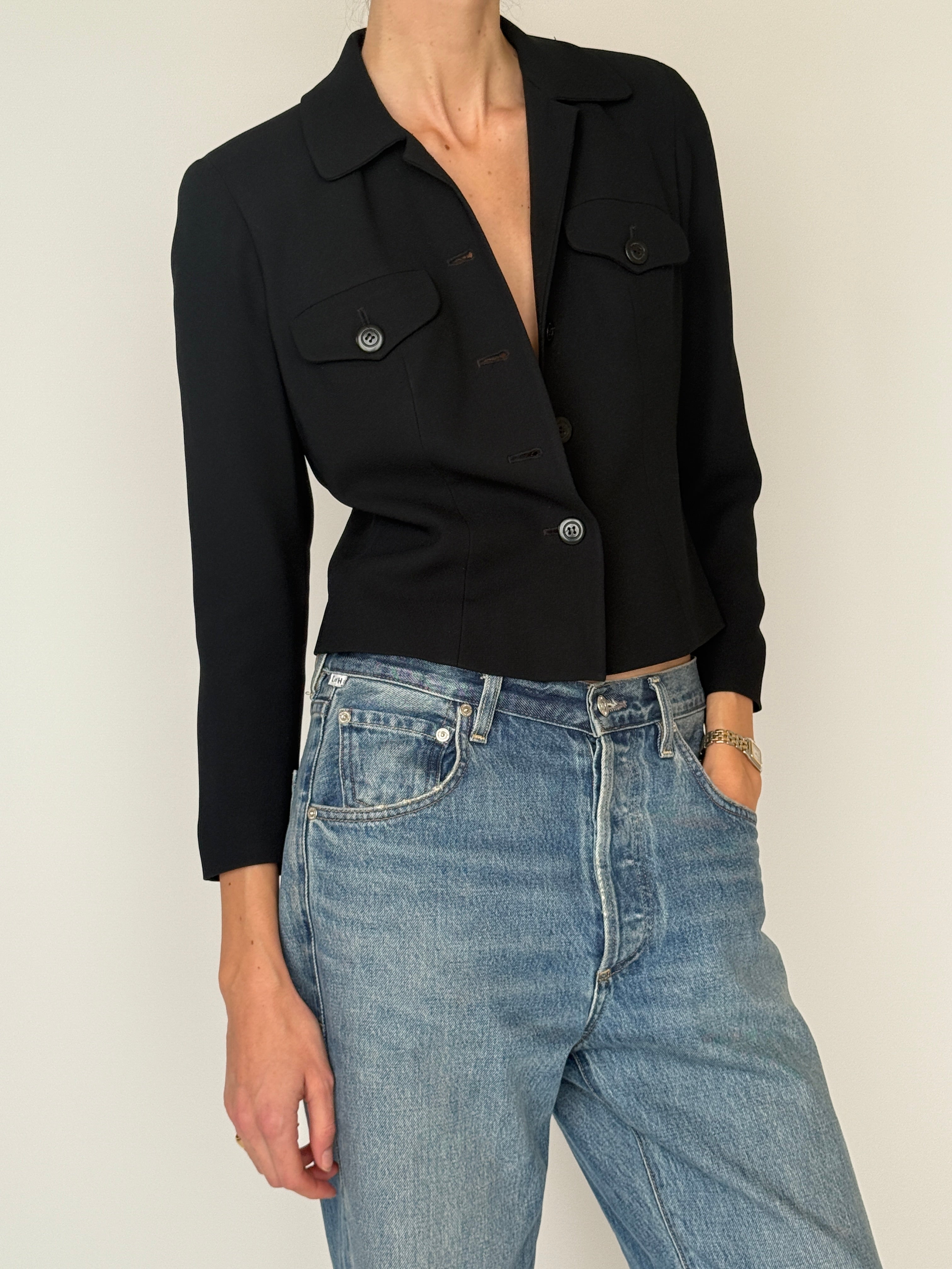 Vintage black cropped blazer side view