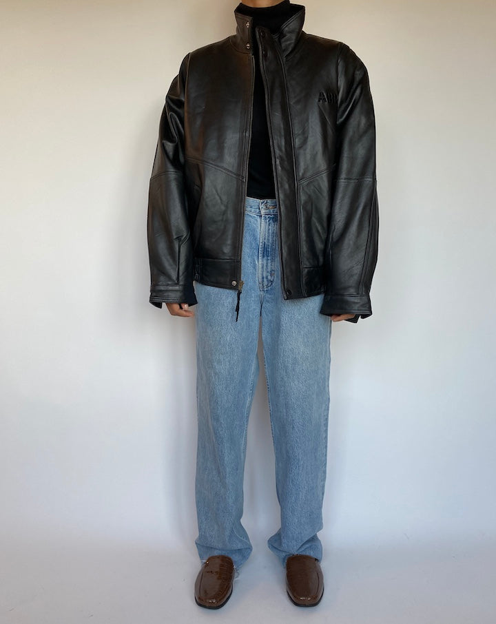 VINTAGE OVERSIZED BOXY BLACK LEATHER JACKET 1650