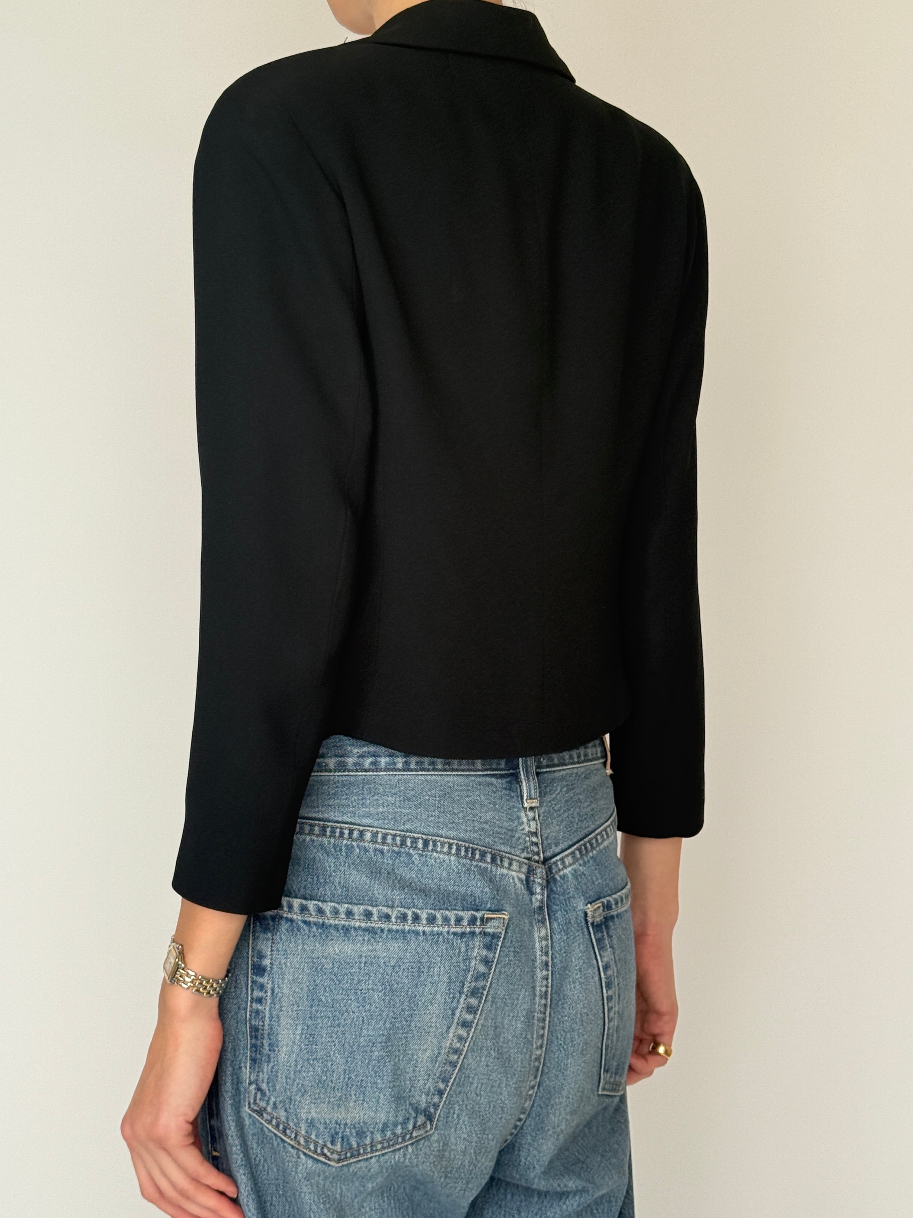 Vintage black cropped blazer back view