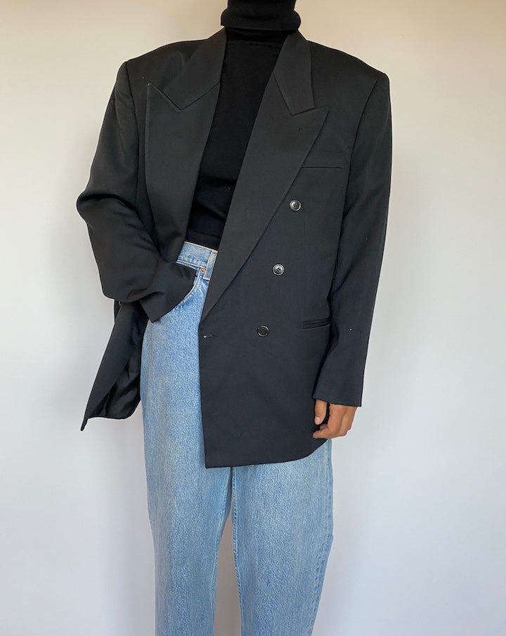 VINTAGE BLACK DOUBLE BREASTED BLAZER 1652
