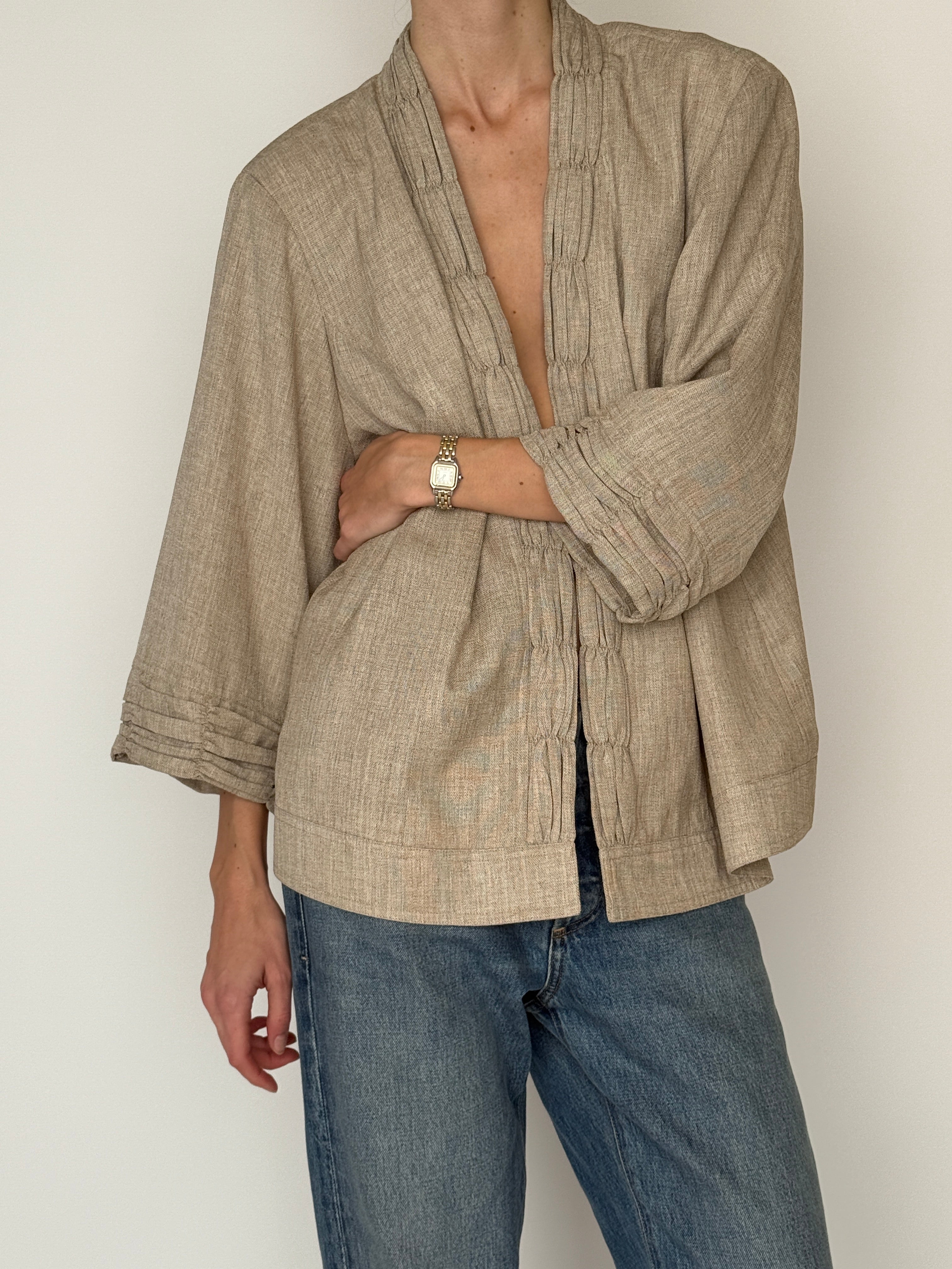 Vintage oatmeal open-front jacket front view