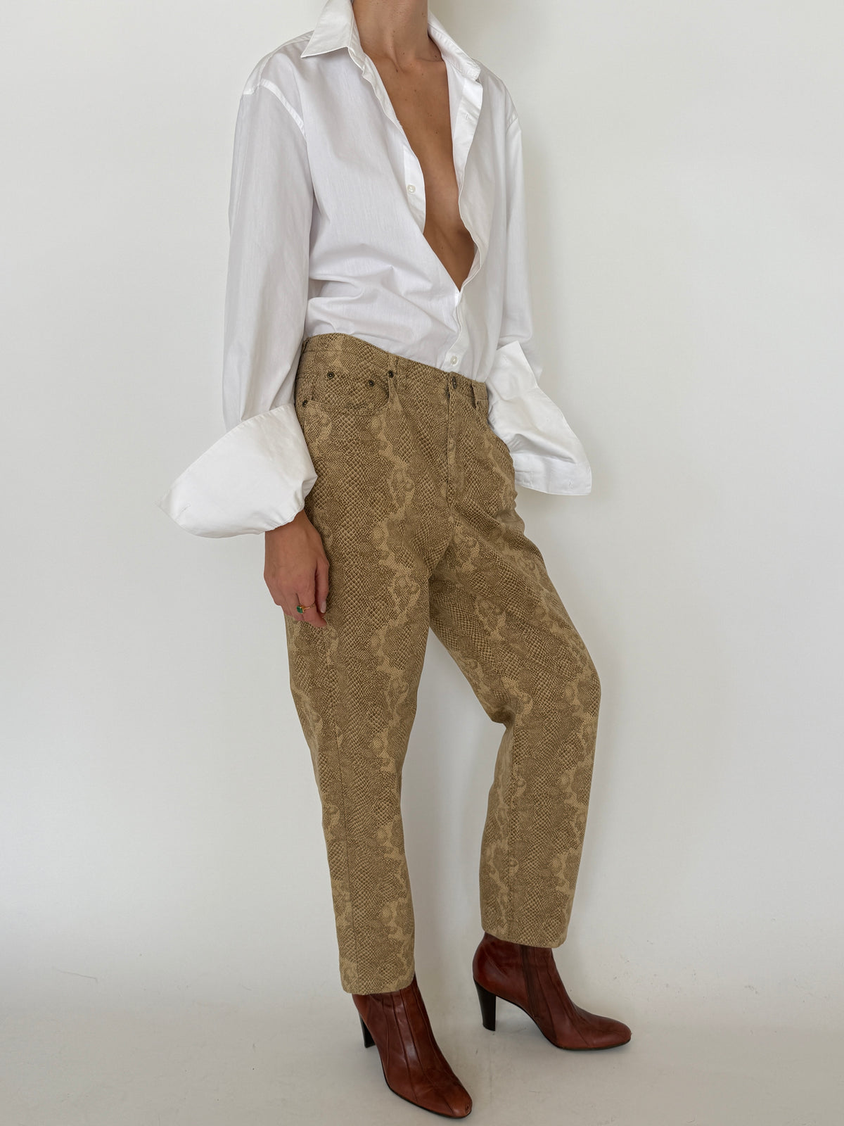 Vintage Tan Snakeskin Print Pants 8381