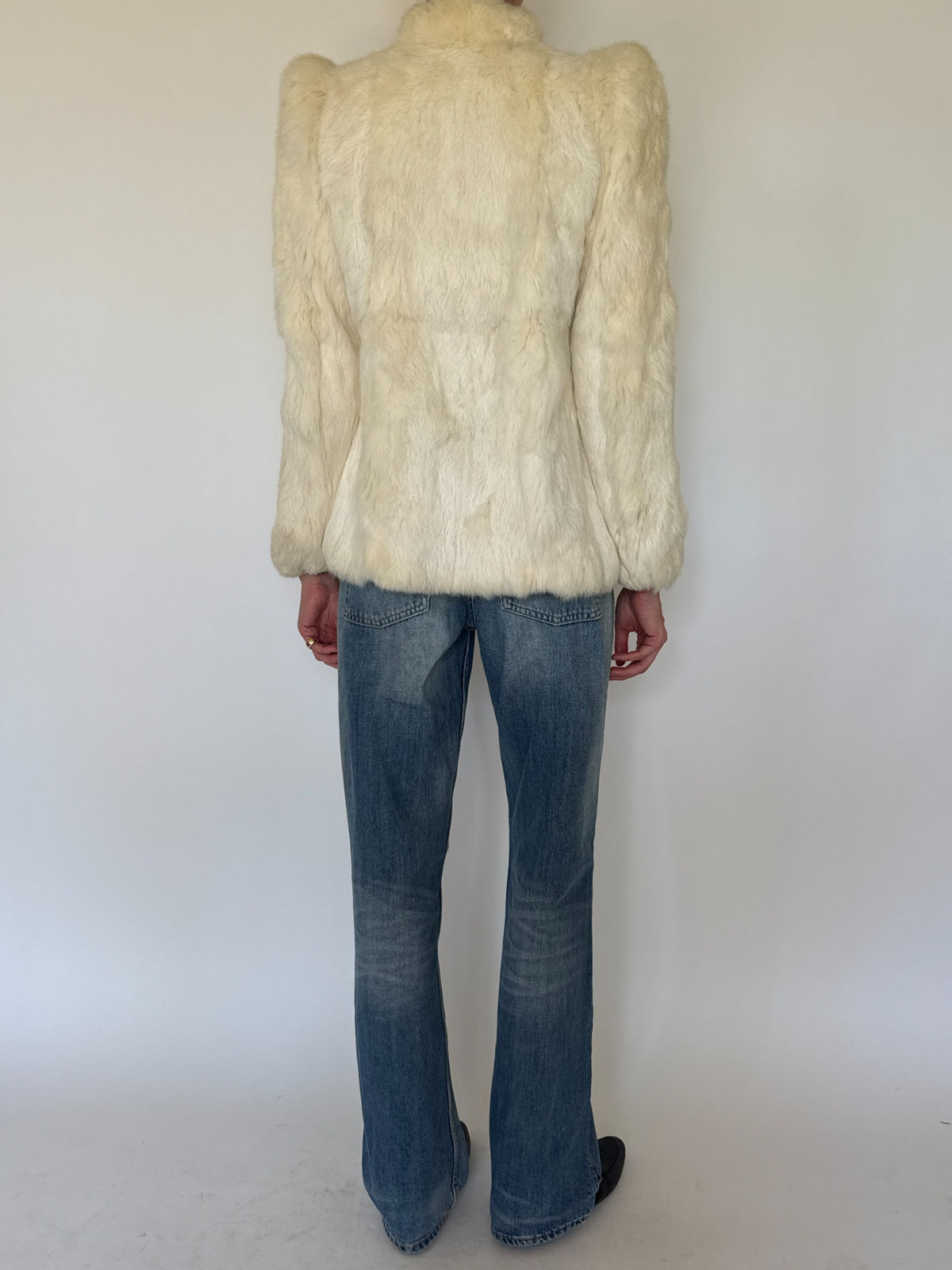 Vintage ivory real fur jacket back view