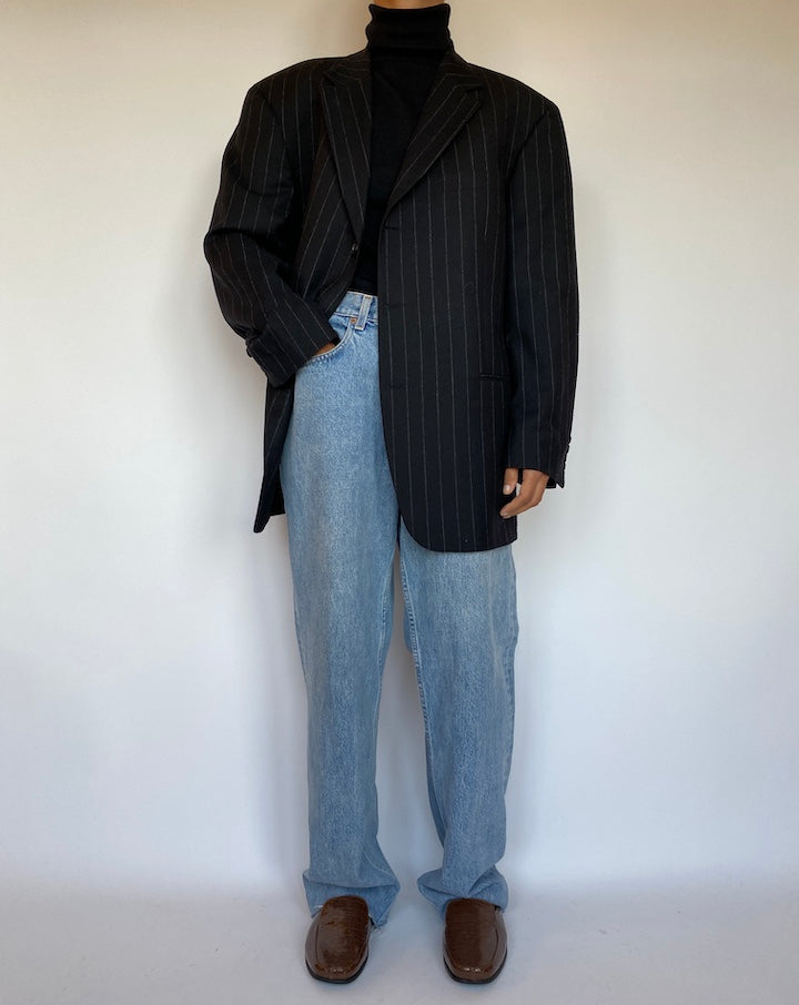 VINTAGE WOOL AND CASHMERE PINSTRIPED BLACK BLAZER 1654