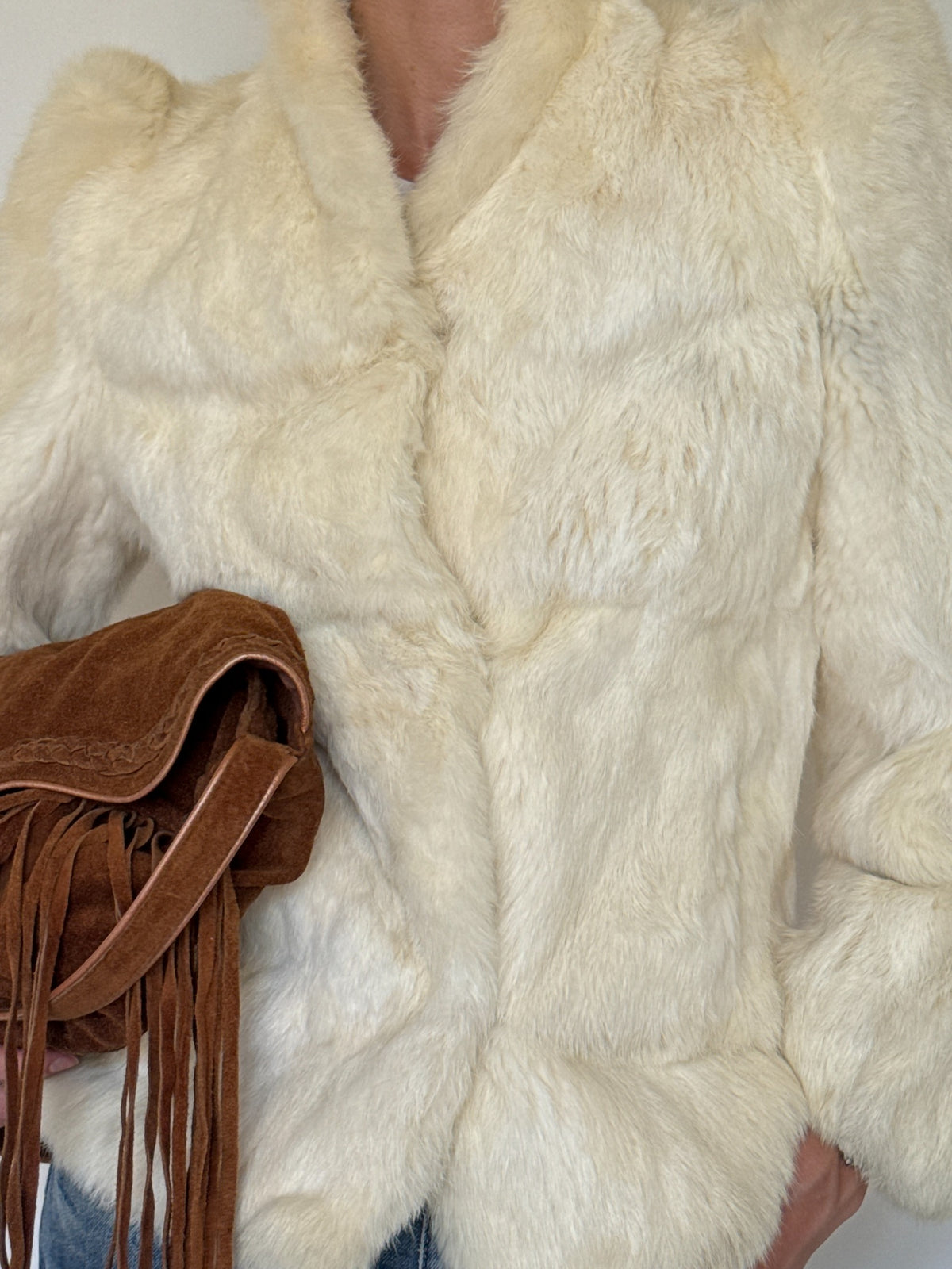 Vintage ivory real fur jacket fur close-up